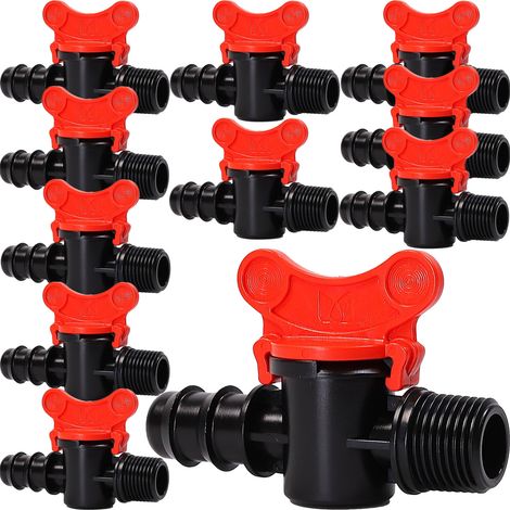 Robinet à bille 16mm 1/2" mâle Robinet d'arrêt Connecteur Tuyau goutte à goutte 10x