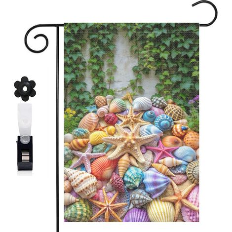 Bannière de cour fond de mer et fleurs marines 30 x 45 cm décoration extérieure et intérieure (1/5)