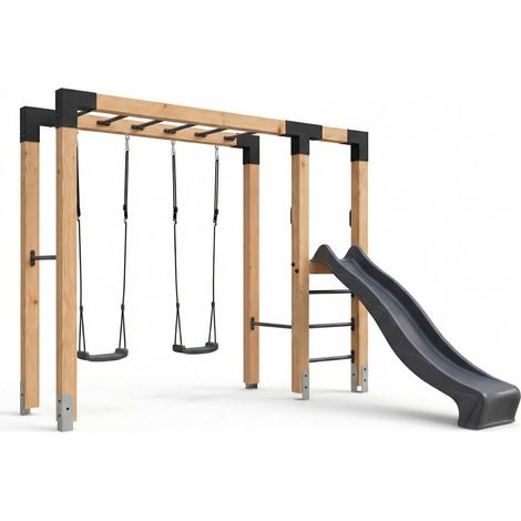 EXIT Linea Robust 110 Holz-Monkeybar mit Doppelschaukel und Rutsche (1/5)