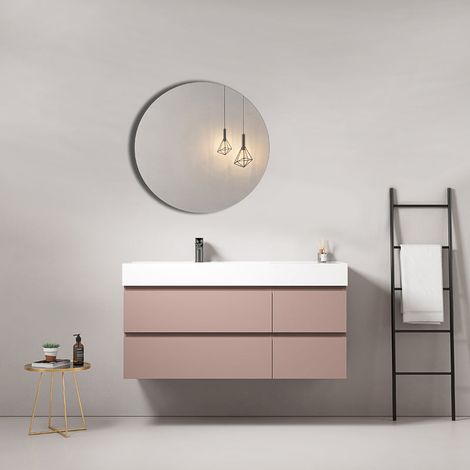 Mobile bagno sospeso 120 cm Rosa Retro Lavabo a Sinistra in Resina Specchio Tondo - Fiji Paint (1/4)