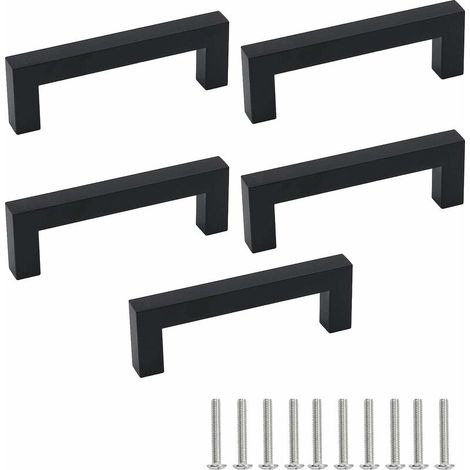 royaluxe - 5pcs poignée de porte en acier inoxydable noir espacement des trous 96mm avec vis (1/5)