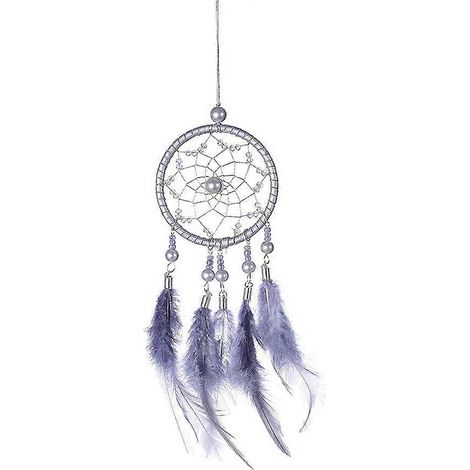 Attrape-rêves suspendu en dentelle et plumes, pendentif décoratif, style bohème chic, gris (1/5)
