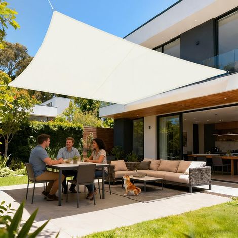 Voile d'ombrage 3.6x3.6m Rectangulaire Imperméable à l'eau PES Toile d'ombrage avec 95% de Protection UV pour Patio Extérieur Jardin,beige