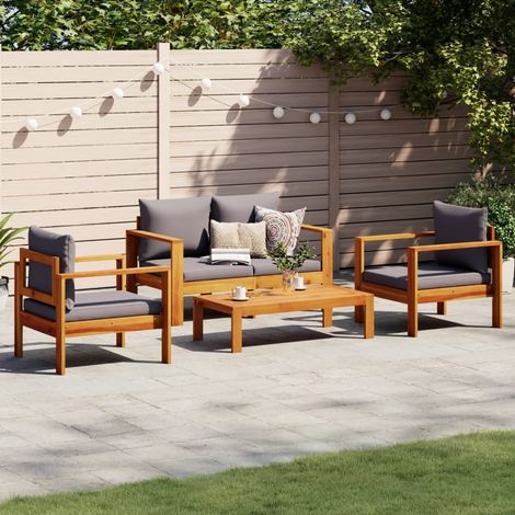 Salon de jardin avec coussins 4 pcs bois d'acacia massif (1/5)