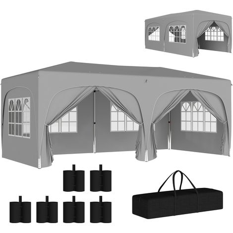Gazebo pieghevole a scomparsa 3 x 6 m, protezione UPF50+, altezza regolabile, con borsa per il trasporto e sacchi di sabbia, grigio chiaro.