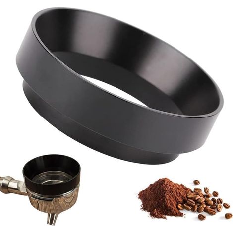 Kaffeedosierring, Universal-Kaffeedosierring, 51-mm-Dosierring, Kaffeedosierring aus Aluminium, Trichter für Kaffeefilterhalter, für Zuhause/Café (Schwarz) (1/5)