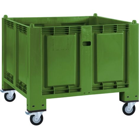 BRB Palettenbox, grün, mit 4 Lenkrollen, 2 Feststellbremsen, LxBxH 1200x800x1 mm, lebensmittelecht (1/2)