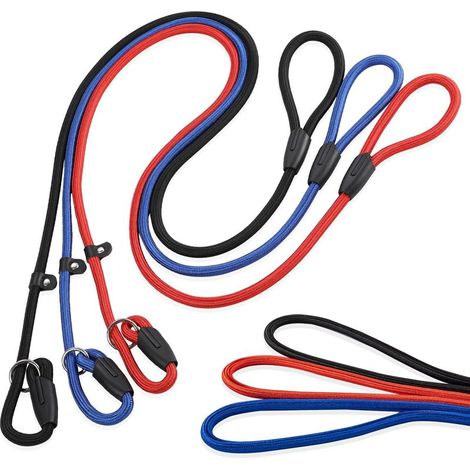 Lot de 3 laisses réglables en nylon robuste pour chiens - Rouge, noir, bleu - Réglables, durables et sans danger pour la nuit