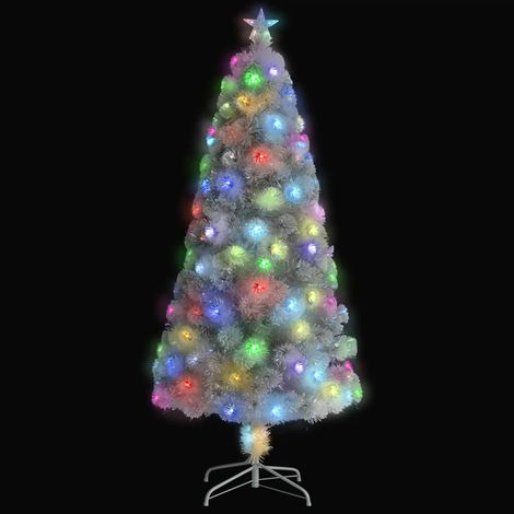 Arbre de Noël  Sapin de Noël artificiel pré-éclairé blanc 150 cm fibre optique (1/5)