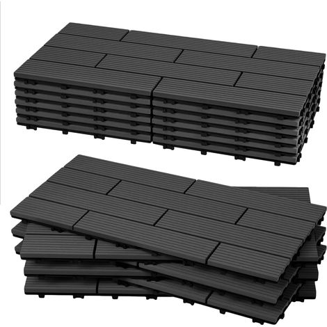 Randaco WPC Terrassenfliesen 9 m², 30 x 60 cm 54 Stücke, Terrassendielen mit 10 Latten in Holzoptik, für Garten Balkon Bodenbelag mit Drainage und Klicksystem, Anthrazit
