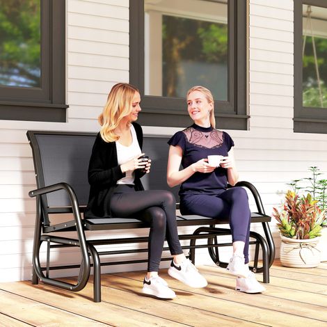 Outsunny 2-Sitzer Schaukelstuhl Gartenbank mit Schaukelmechanismus Gartenschaukel Sitzbank aus Metall Parkbank bis 200 kg belastbar Gartenmöbel für Garten, Terrasse, Veranda 120 x 70 x 85 cm Grau