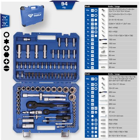 BRILLIANT TOOLS Jeu de clés à douilles 94 pcs. 1/4" 1/2" - BT023094 (1/5)