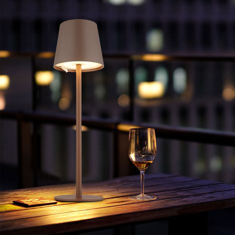 Tischlampe Außenleuchte dimmbar LED Tischleuchte Akku USB Gartenleuchte, Metall Kunststoff braun opal, 3W 130Lm warmweiß, DxH 10,6x36 cm