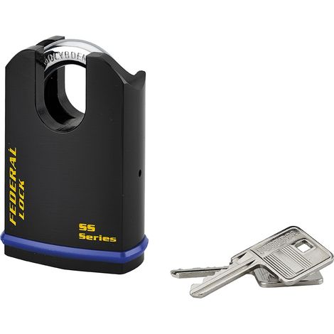 Lucchetto con chiave Federal Lock 720-P, acciaio, costruzione, arco protetto da molibdeno, 54mm, 2 chiavi, nero - THIRARD
