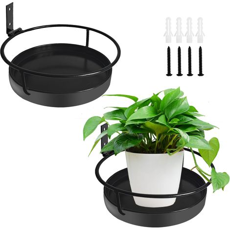 Lot de 2 étagères murales pour plantes en métal – supports de pots de fleurs décoratifs, porte-plantes flottants pour intérieur et extérieur, noir