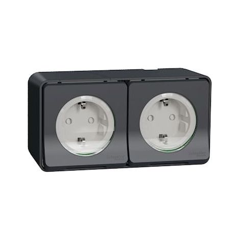 Double prise Schuko 2P+T précâblée horizontale saillie IP55 - MUR36029