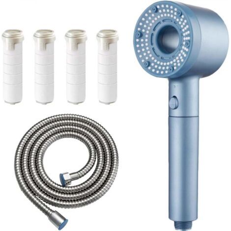 Shower Head with 1.5 m Hose, High Pressure Shower Head, Water Saving Shower Head, Universal Shower Head, Filtering Shower Head for Bathroom (Blue) (1/5)
