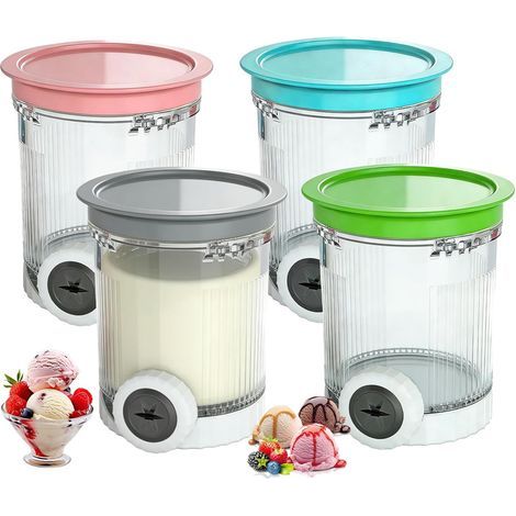 4-teiliges NinjaS-Eisbehälter-Set, Ersatz-Eisbehälter, kompatibel mit Ninja-Eismaschinen, Behälter für Eismaschinen und gefrorene Desserts, BPA-frei, spülmaschinenfest (1/5)