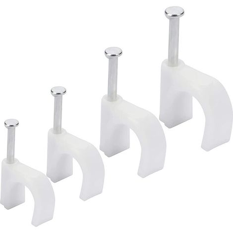 Cavalier Cable Electrique et Ethernet (Lot de 400) - 6 mm, 7 mm, 8 mm, 10 mm - Attache Cable Electrique avec Clous en Fer pour CAT5, CAT6, RG6, RG59, RJ45 & Câbles TV (1/5)