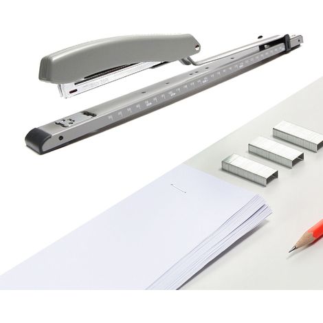 Großer Metall-Tischhefter mit langem Handarm und Führungsschiene, für Büro und Schule (1/5)