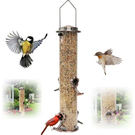 Mangeoire à oiseaux d'extérieur à suspendre pour jardin et cour avec 4 ports d'alimentation pour l'observation des oiseaux