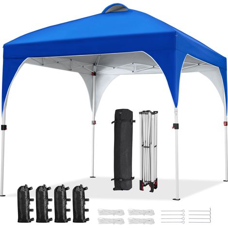 Yaheetech Gazebo da Giardino 2,4 x 2,4 M Impermeabile Pieghevole Tendone in Ferro e Tela Oxford con Paletti/Corde per Spiaggia/Uso Commerciale/Patio/Campagna/Veranda Blu (1/5)