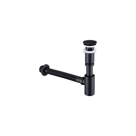 Siphon de lavabo noir mat – Bonde pop-up Ø44-46 mm – Acier inoxydable et laiton – Drain à ressort pour installation facile (1/5)