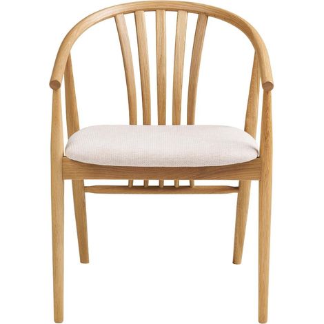Asti chaise de salle à manger avec accoudoirs, chêne naturel, tissu couleur sable. (1/5)