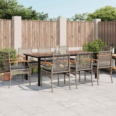 vidaXL 9 Piece Garden Dining Set with Cushions Grey Poly Rattan (1/5)
