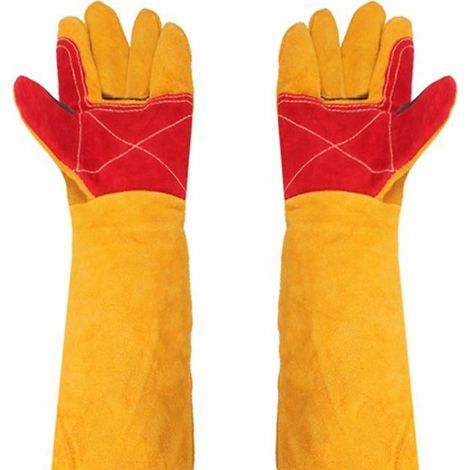 Gants de soudage épais Manches extra longues de 61 cm En cuir Résistants à la chaleur Gants de protection pour le travail (1/5)