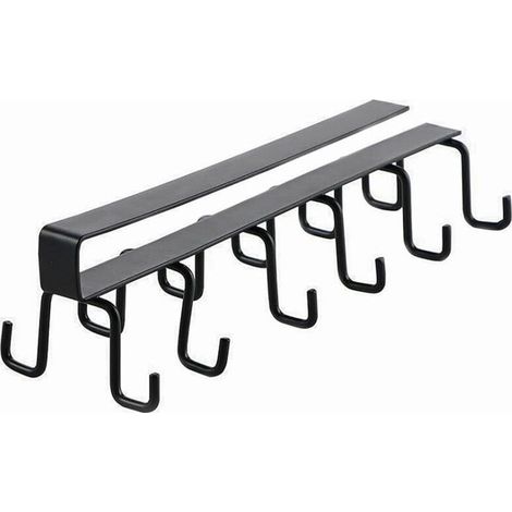 Porte-gobelets suspendu à double rangée de crochets de cuisine - Noir - Crochets de rangement pour placard (1/5)