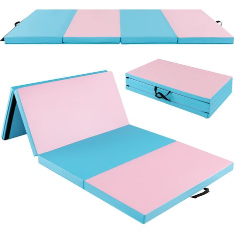 Tapis de gymnastique bleu pliable en mousse EPE avec poignées et housse PU amovible et imperméable pour yoga (1/5)