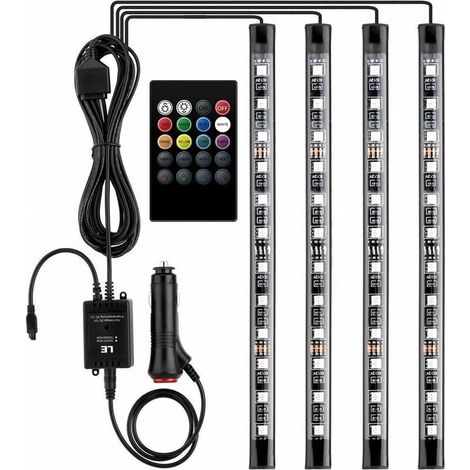 Éclairage intérieur de voiture 12V – Lot de 4 bandes LED RGB 3m – Télécommande – Éclairage étanche pour allume-cigare