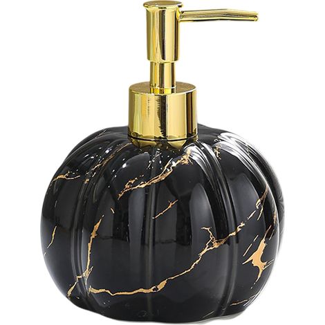 Flacon de gel hydroalcoolique en céramique - noir avec bordure dorée - forme de citrouille - décoration intérieure (1/5)