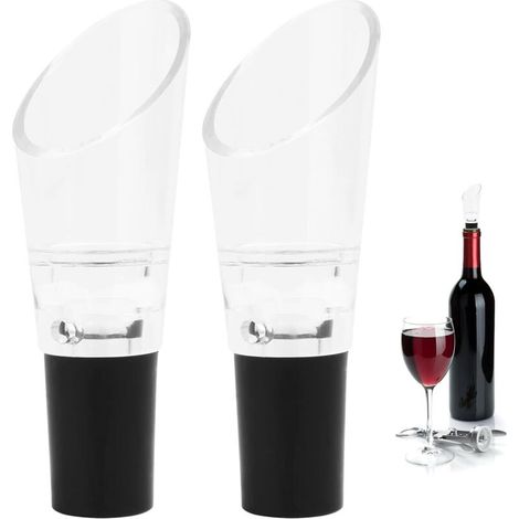 Set di 2 beccucci per decantazione con aeratore, adatti alla maggior parte delle bottiglie di vino, versamento preciso e antigoccia, materiali resistenti, facili da pulire (1/4)