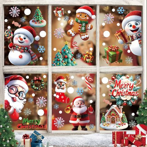 Lot de 9 feuilles de 263 autocollants pour fenêtre de Noël - Décorations de Noël - Double face - s - En PVC statique - Pour fenêtre en verre (1/5)