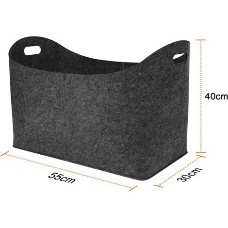 paniers en feutre pour bois de chauffage avec poignée renforcée, sac de rangement en feutre pour bois de chauffage, 55 x 30 x 40 cm, gris foncé (1/5)