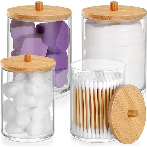 YMYNY 4-teiliger Wattestäbchen-Spender, Acryl-Organizer, Wattepad-Box, Wattebausch-Halter für Kosmetik, Badezimmer (1/4)