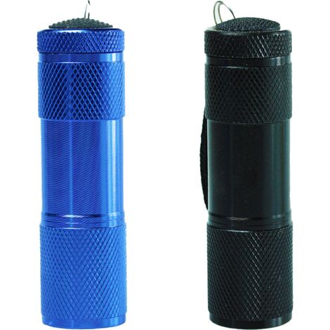 Petite lampe torche à revêtement en caoutchouc avec bandoulière, portable, idéale pour le camping et la randonnée, bleue et noire (1/5)