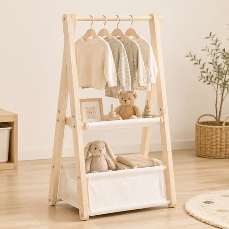 Penderie pour enfants, portant vêtements, rangement, 101 x 71 x 30 cm, petit porte-manteau, Pliable Porte-vêtements pour Enfant avec boîtes de rangement (1/5)