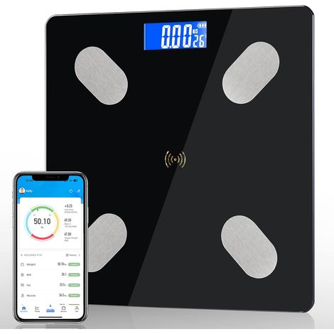 Balance Pese Personne, Balance Connectée Balance ImpedancemetrePèse Personne avec 12 Données Corporelles Masse Graisseuse et Muscle