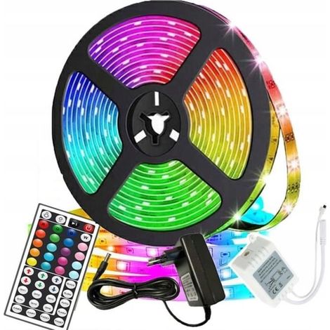 Bande LED RGB 5050 de 10 m (riche et colorée) avec télécommande 44 touches. Éclairage d'ambiance décoratif pour l'extérieur, la chambre, les fêtes foraines.