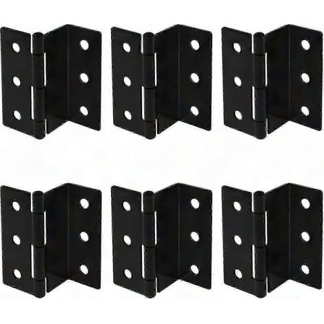 Paire de 6 charnières d'angle en acier rétro, 76 mm, épaisseur 1,8 mm, pour porte de coffre ou volet, modèle déporté demi-surface, finition noire semi-mate, style ancien, lot de 6 pièces. (1/4)