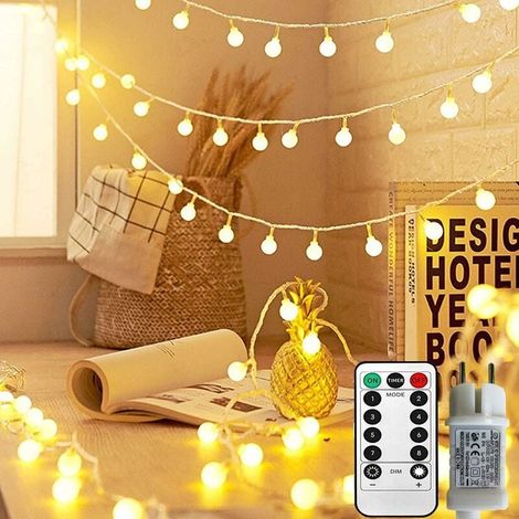 Guirlande Lumineuse Sphérique,Guirlande Lumineuse d'Extérieur avec Prise 100 LED 8 Modes avec télécommande pour Chambre à Coucher, Intérieur, Jardin, Noël et Mariage ( Blanc Chaud )-LIAIKI (1/5)