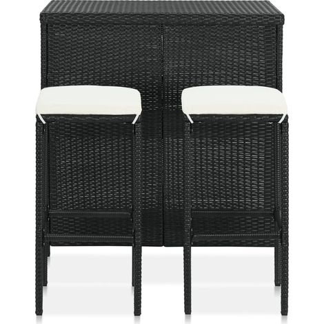 Ensemble de bar 3 pcs  Meubles de salle à manger Résine tressée Noir