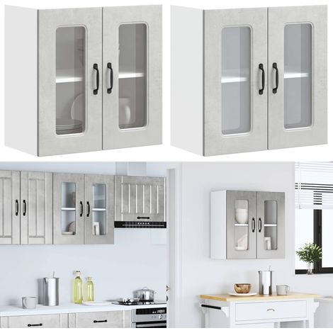 vidaXL Küchen-Hängeschrank mit Glastür Kalmar Betongrau Holzwerkstoff (1/5)