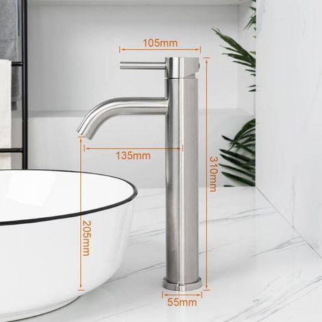Robinet de Lavabo, Robinet Mitigeur Lavabo Haut de Salle de Bains avec Bec Haut, Mitigeur avec Raccordement Eau Froide/Chaud, Gris (1/4)
