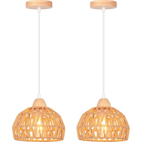 (2PCS) Lámpara Colgante Retro 20CM Araña De Cuerda De Cáñamo Trenzada Lampara Techo Interior Moderna Para Bar Pasillo Dormitorio