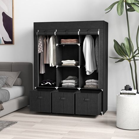 Armoire pliante gain de place en tissu, 125 x 43 x 162,5 cm, noire