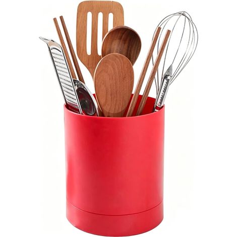 Porte-ustensiles de cuisine,Porte - couteaux et fourches,Pots à ustensiles,Support d'ustensiles de cuisine rouge rotatif à 360 degrés pour comptoir de cuisine (PP) (1/5)